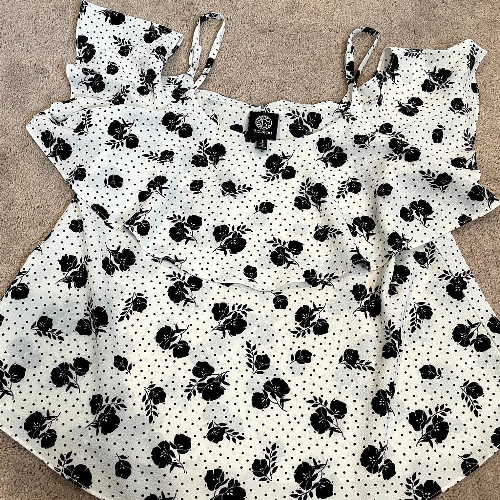 Bobeau Cold Shoulder Printed Blouse